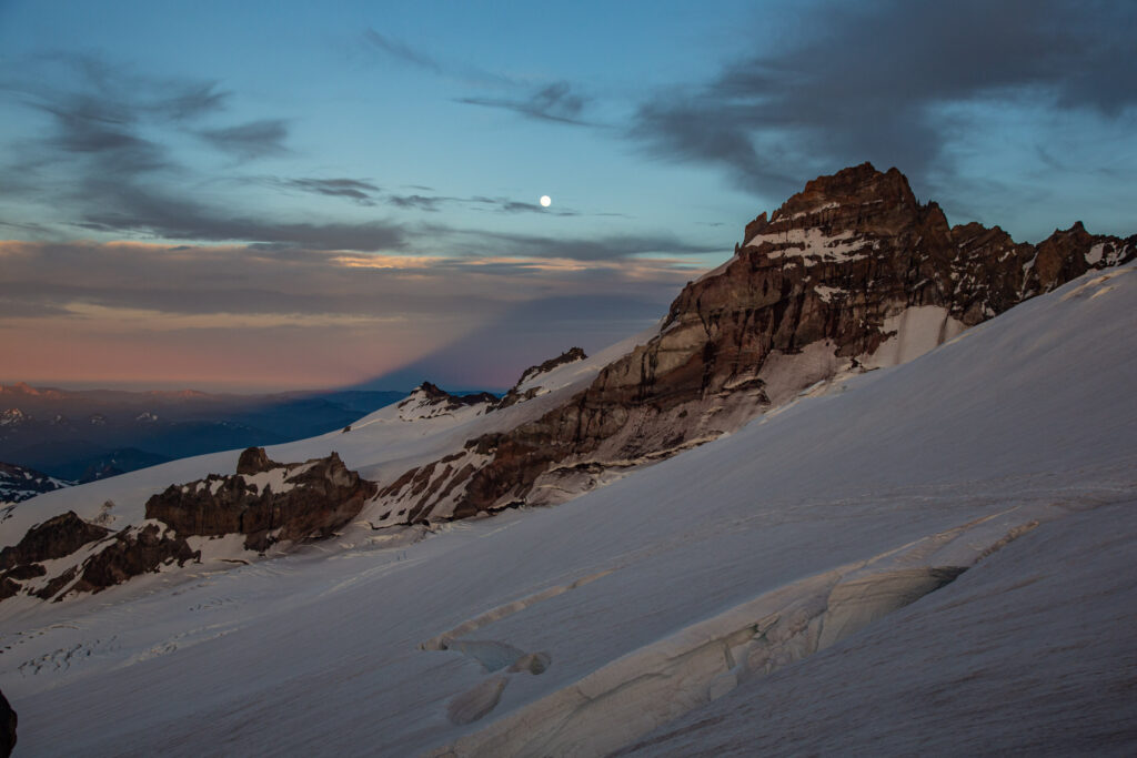 The deep purple shadow cast by Mt. Rainier. One of my all-time favorite components of alpine climbing is how other-worldly everything looks above tree level. The other? Being self-sufficient in dealing with the elements.