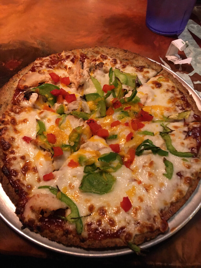 Even though I have been 100% gluten-free for eight years (Thanks, Ajax!), I can still enjoy delicious pizza. This cauliflower crust was magnificent and I had it three nights in a row while in Moab.