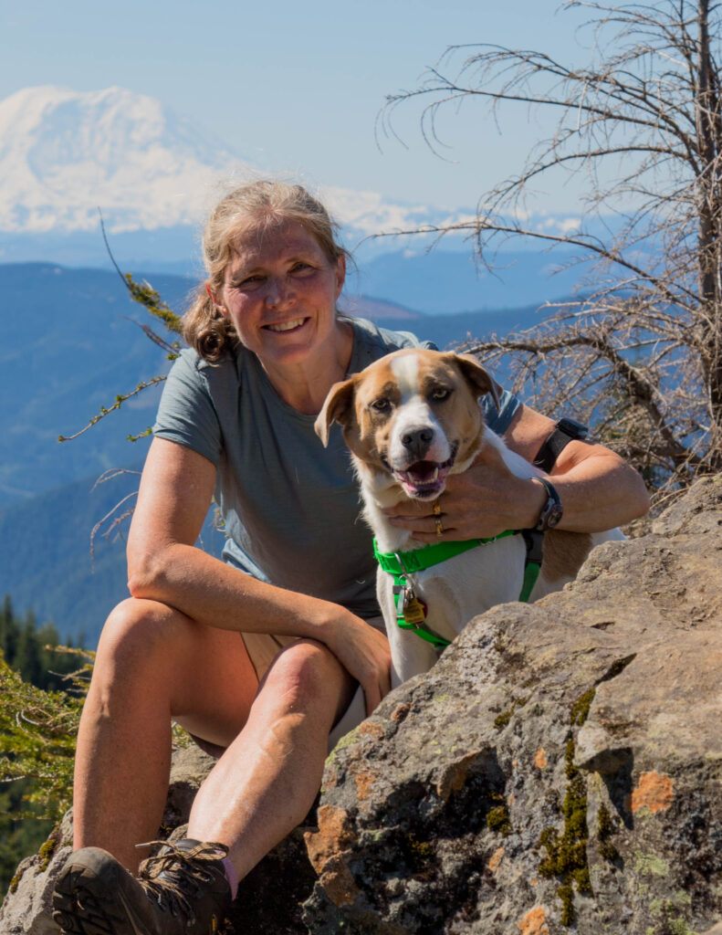 The author and Ajax hiking this week three years ago. Rather than getting down about where I am, I used the image of Rainier to inspire myself to get back out there in the next month.