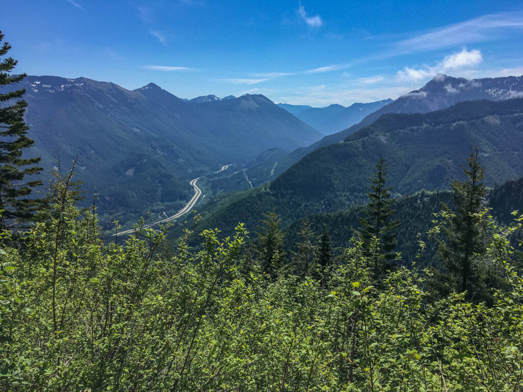 The view overlooking I-90 from the gravel trail headed toward Change Peak. We saw four people in the six hours we were out hiking.