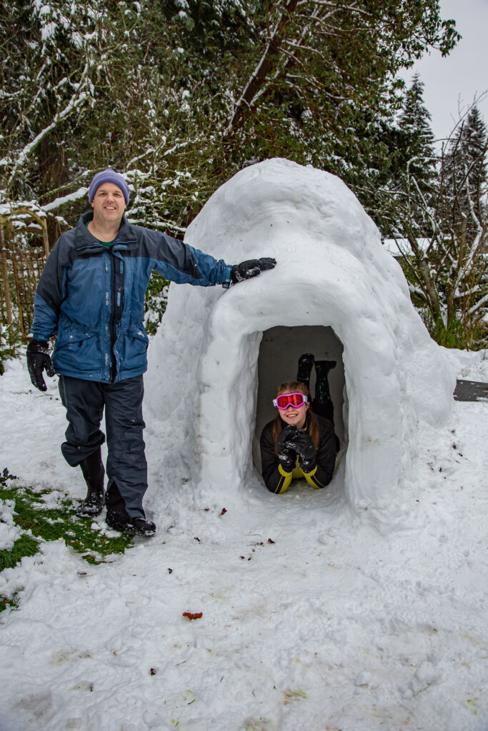 Snowfall February 12-15 in 2021 was abundant. This igloo took three of us a good four hours to make but left us with great family memories.