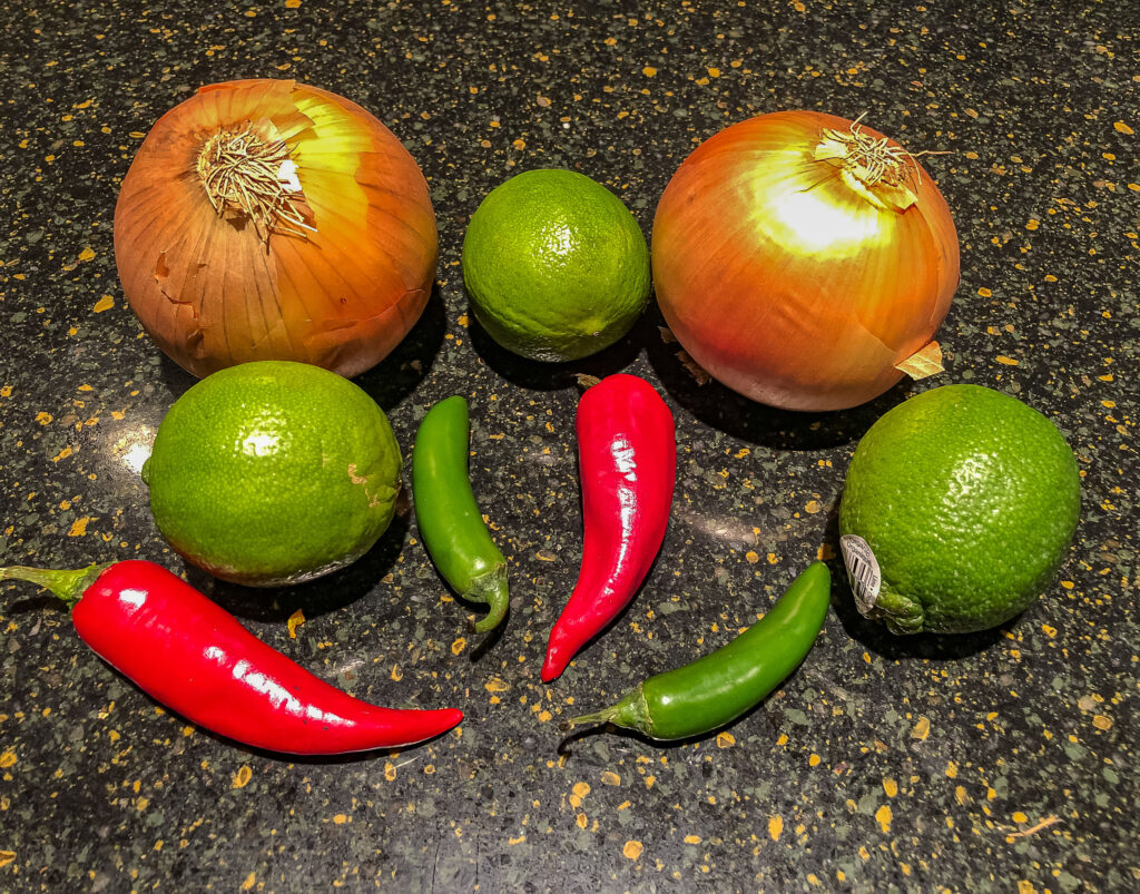 Breathwork is as important as restorative sleep and good nutrition. Shown are the ingredients for fermented salsa in holiday colors.