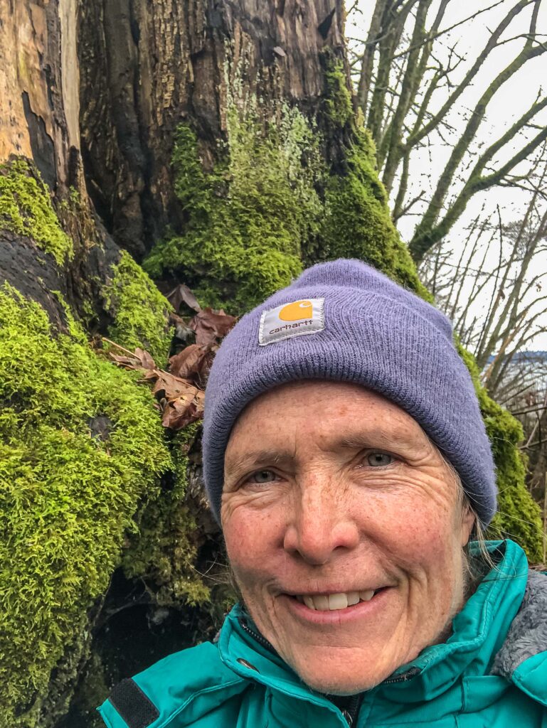 Bundled up for our exploration in Seahurst Park. I prefer the solace, comfort, and wisdom of moss-covered trees to the tumbling surf, especially if I can hear birdsong.