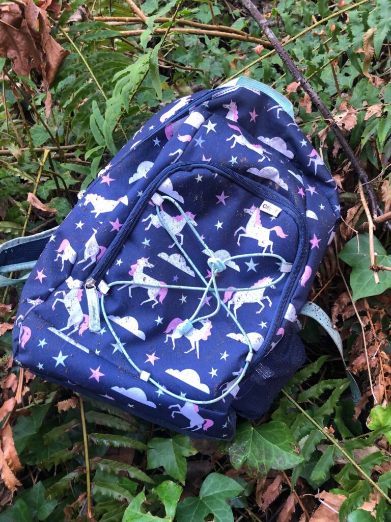 A girl's backpack abandoned on the trail was the only item that didn't belong, other than a bag for trash at one of the junctures.