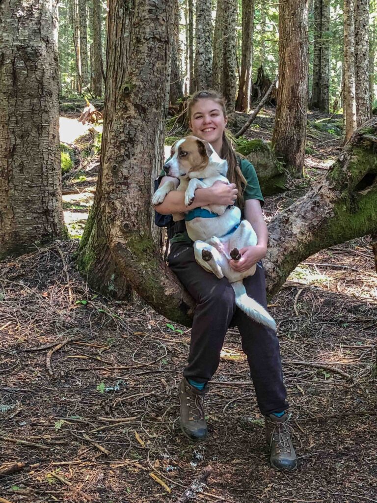 The Alpine Lakes wilderness is full of fascinating trees. This "seat" was perfect for Brooke and Ajax.