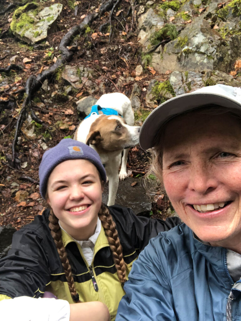 The author, her daughter, and Ajax enjoy an hour at Teneriffe Falls before hiking down. If you go on a summer weekend, choose a rainy day to cut down on crowds. That will also make the falls more spectacular.