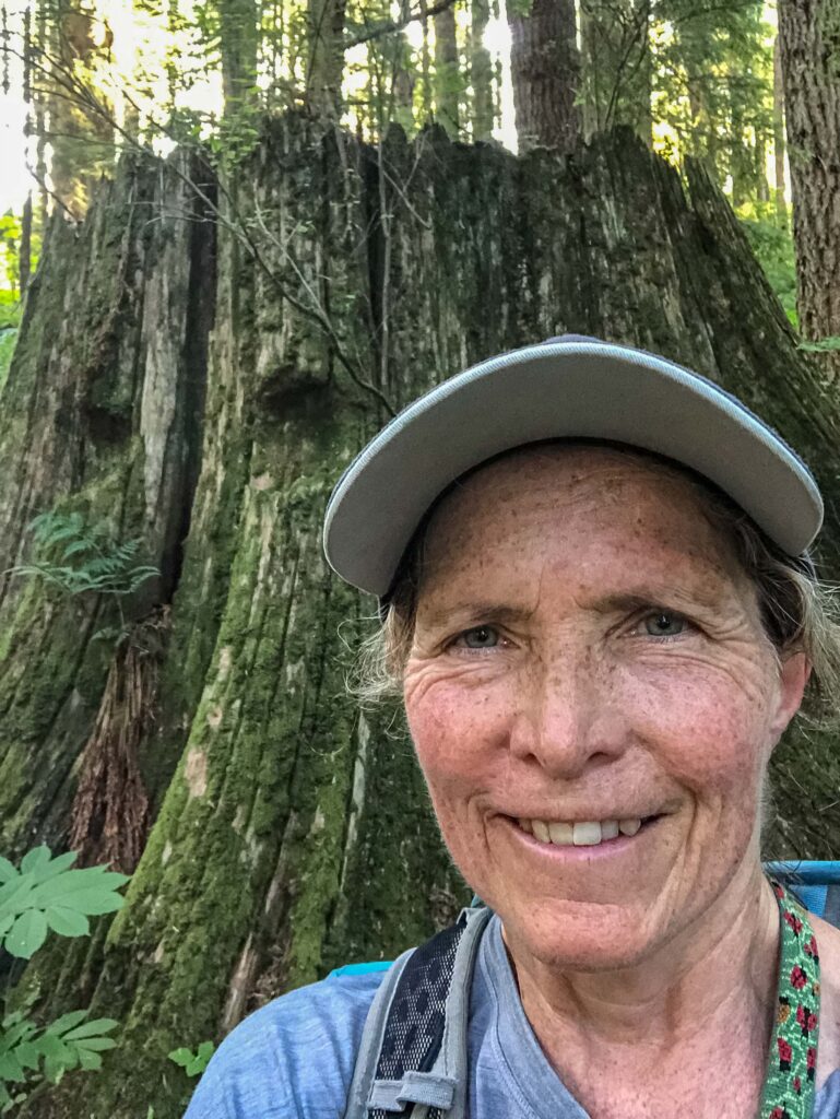 Even the stumps have eyes. A selfie on One-View Trail.