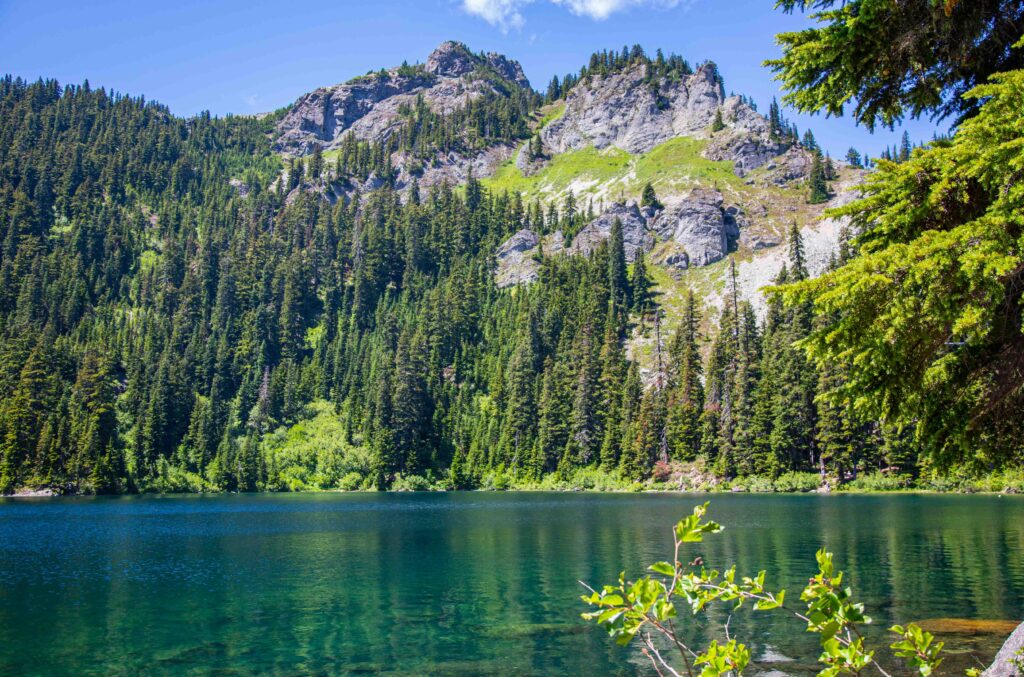 Deep, emerald waters of Mirror Lake along the Pacific Crest Trail. When I saw my daughter go in for a swim, I simply had to join her. A new mother-daughter tradition was launched.