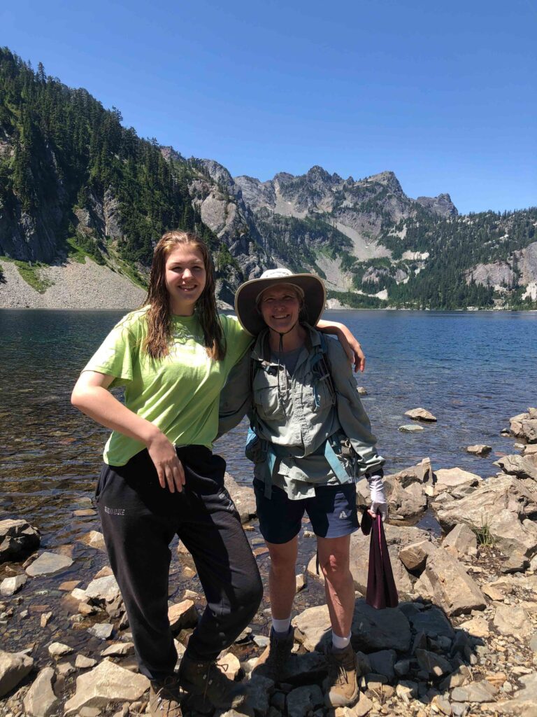 Happy cooled-off swimmers about to leave the buggy shores for the hot trip out of the basin at Snow Lake.