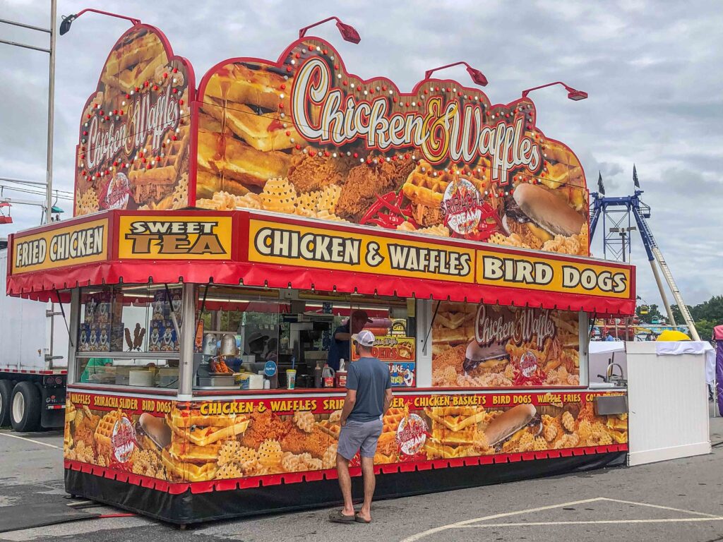 Fried chicken strips and waffle fries seem to be a common occurrence at fairs.