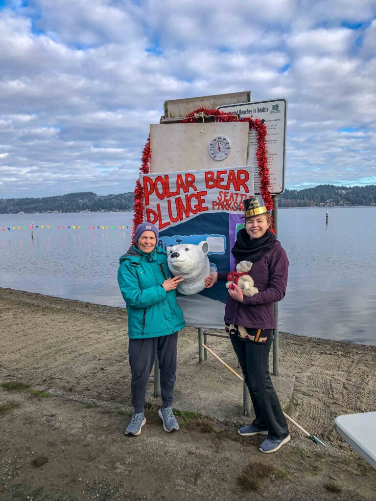My daughter and I mark the occasion with a silly hat, polar bear stuffy, and polar bear sculpture.