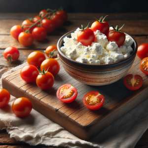 Cottage cheese and cherry tomatoes.