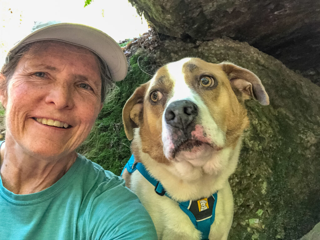 A selfie with my best hiking pal, Ajax, near the junction at Whittaker Wilderness Peak.