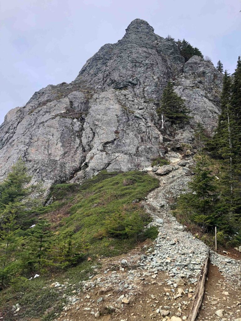 The trail leading up to the north side of the Haystack, a pile of rock visible for miles around at the summit of Mt. Si.