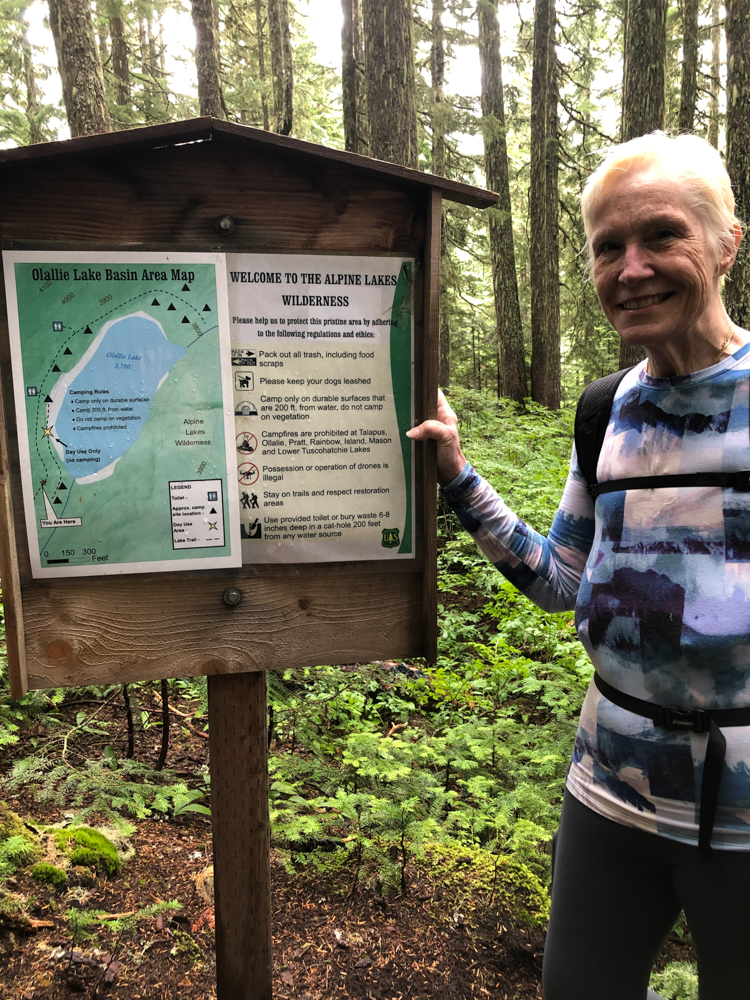 Happy C. at the Olallie Lake Basin Area map. Next stop, swimming!