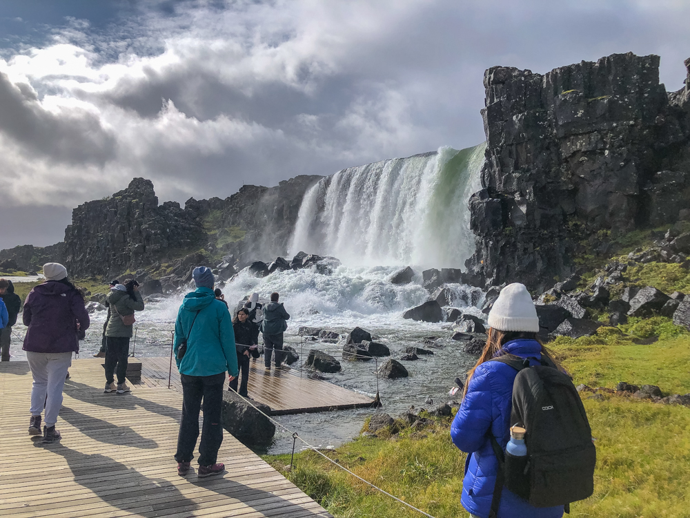 Beautiful waterfall in Thingvellir National Park.