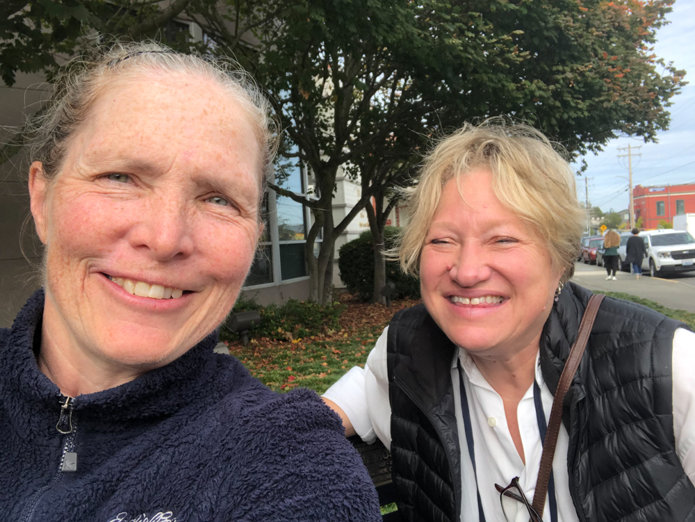 My accountability partner, Elena Hartwell Taylor (of Allegory Editing) has been instrumental in my personal growth. Here we catch up over lunch at Write on the Sound 2024.