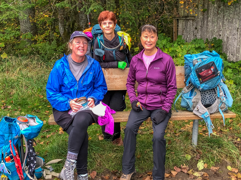 Three co-leaders enjoy a snack at Poo Poo Point. My next challenge after Tuesday's hike will be doing a mentored lead.