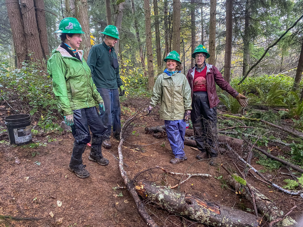 On November 9 I helped with a WTA Trail maintenance work party at Kasch Park in Everett. I left muddier than I can ever remember. I also met some super people. That day, working hard, and trying to stay warm, I was truly happy and not worried about anything in the future.