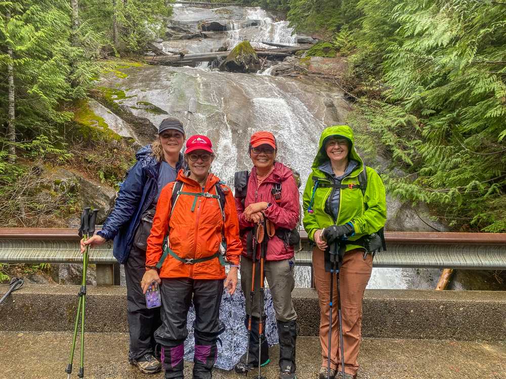 My four fearless female companions pose in front of Big Creek Falls. We were finding joy everywhere!