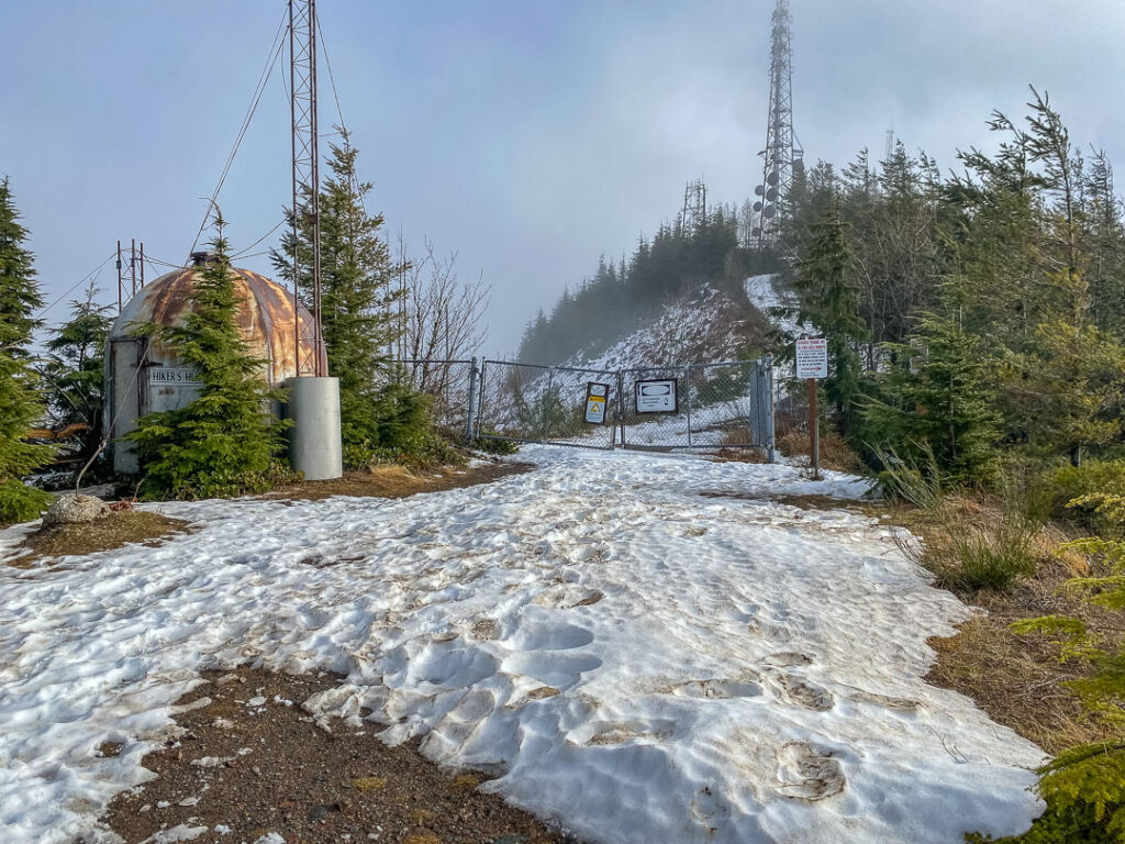 Rapidly melting snow at the Hiker's Hut on West Tiger 1 summit.