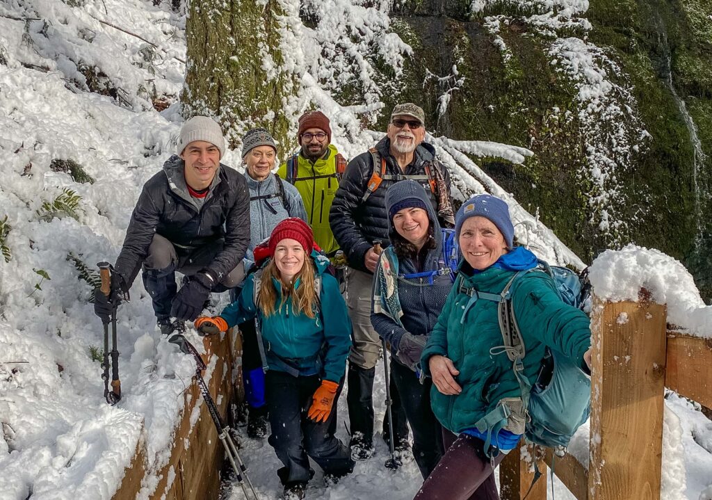 Happy hikers enjoying the beautiful day at Doughty Falls.